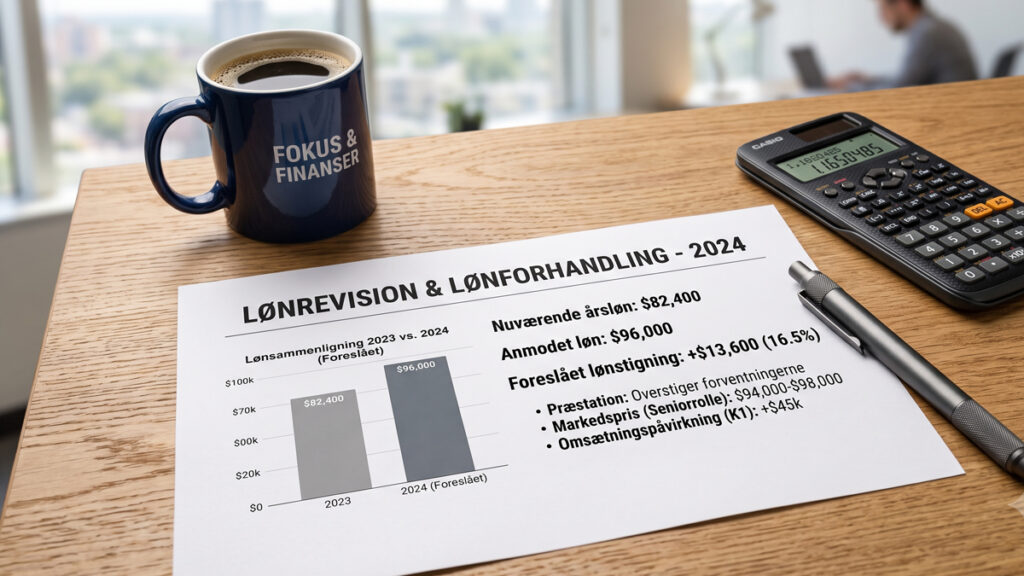 En lommeregner og statslige overenskomstdokumenter, der viser forskelle i socialrådgiver løn mellem stat og kommune.