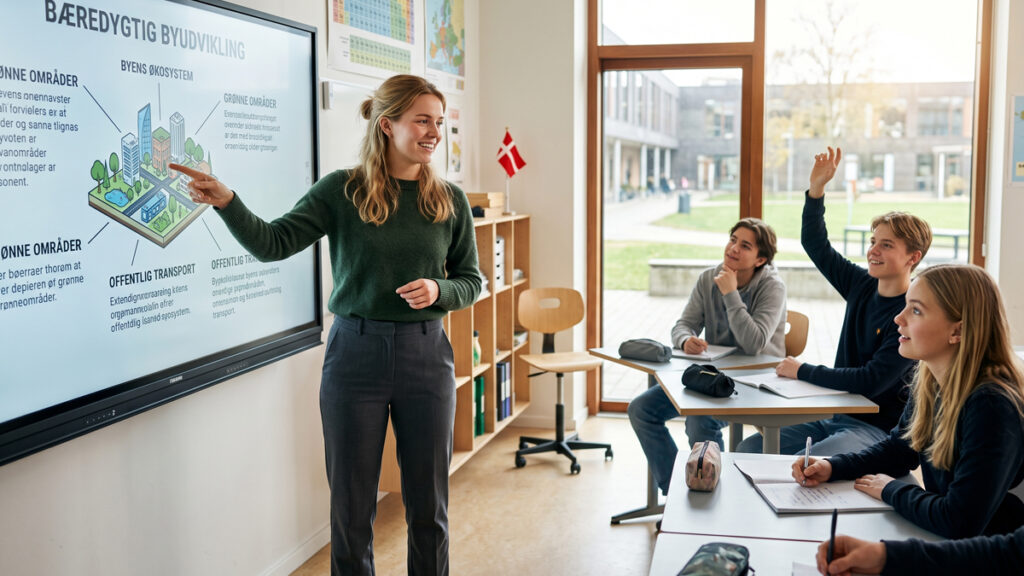 Gymnasielærer løn 2026: Den komplette guide til din indtjening En smilende gymnasielærer underviser en klasse. Læs alt om din fremtidige gymnasielærer løn og beregn din indtjening her.