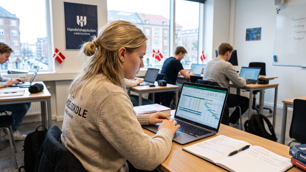 En elev på handelsskolen arbejder koncentreret med et regneark. Få svaret på, hvordan bliver man kontorassistent, og læs alt om din kontorassistent uddannelse her.